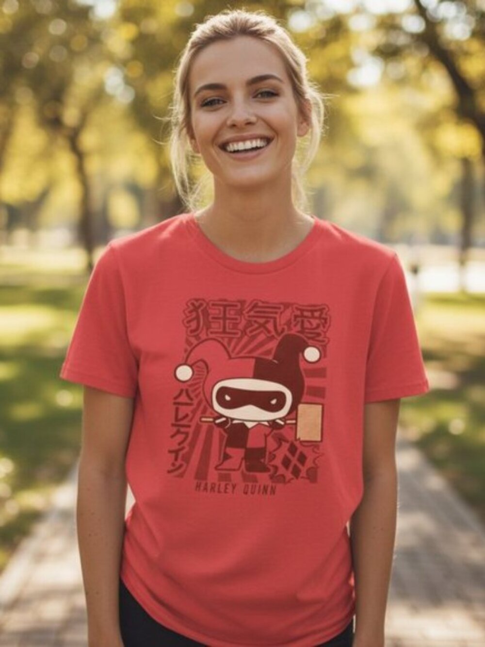 HARLEY QUINN Anime Graphic Tee S Red Japanese DC Comics Joker Goth Punk